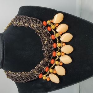 Chico's Crochet leather with genuine stone necklace